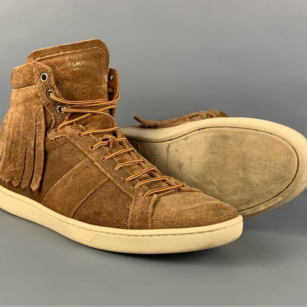 Yves Saint Laurent Brown Sneakers with High-Top Design and Leather Finish